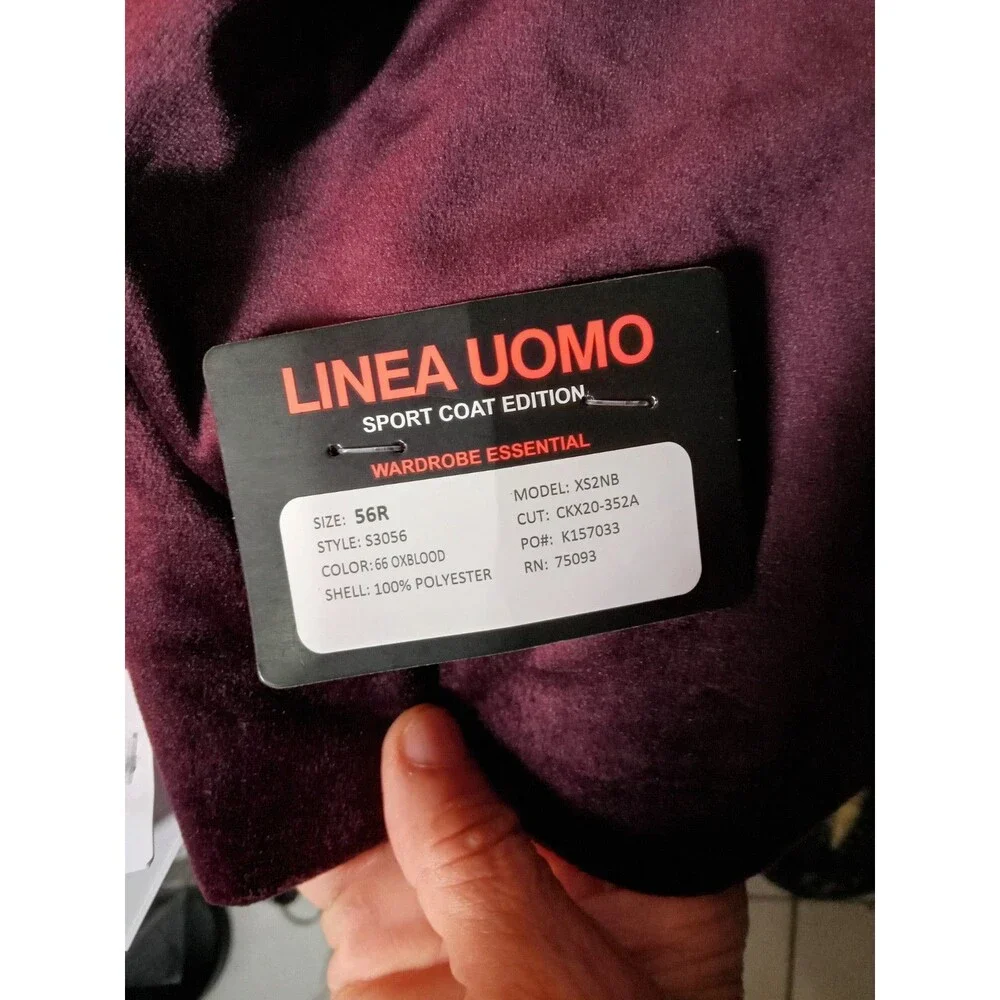 Linea Uomo Blazer 56R Velvet Burgundy Blazer Sport Coat  Regular NWT New